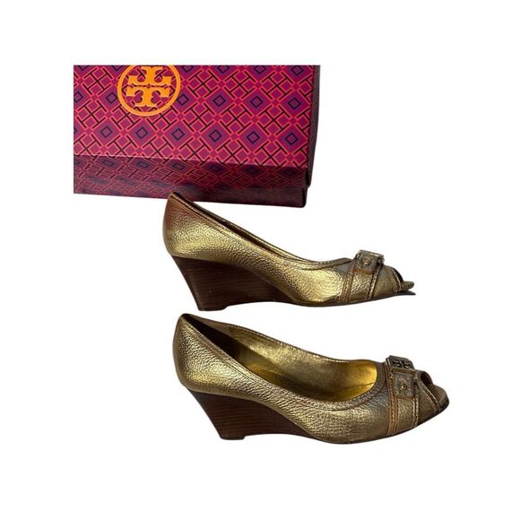 Like New Tory Burch Wedge peep toe Shoes - Picture 4 of 8